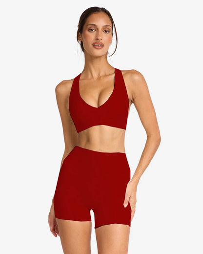 Quick Dry Yoga Crop Top C-B Cross Back Sports Bra Naked Gym Running Workout Padded Deep V Halter Backless  Women Athletic Top
